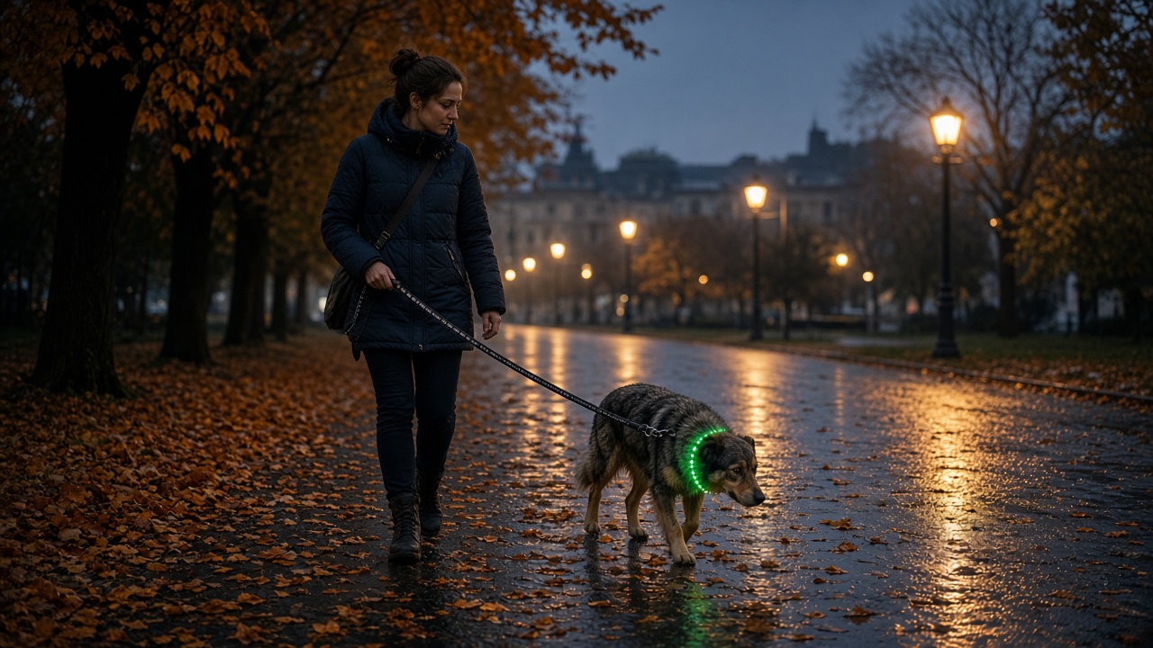 Plimbările cu câinele pe întuneric: cum rămâneți vizibili și în siguranță când serile se scurtează
